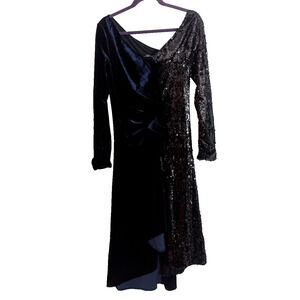 NWOT ATHINA Midnight Velvet & Black Split Contrast Cocktail Dress Large I1 Glam